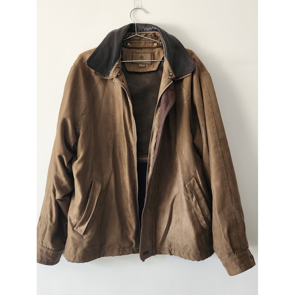 Vtg Rainforest Brown Faux Suede & Leather Collar Jacket Men Large Vintage Utilit